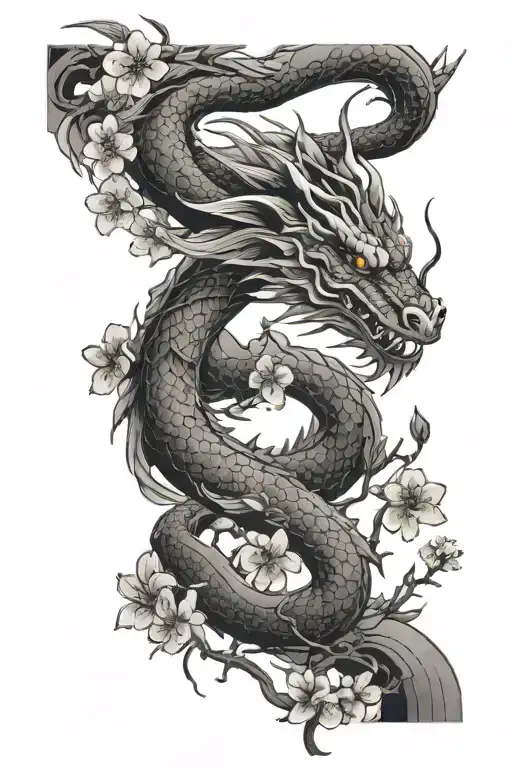 Dragon With Cherry Blossom Tree