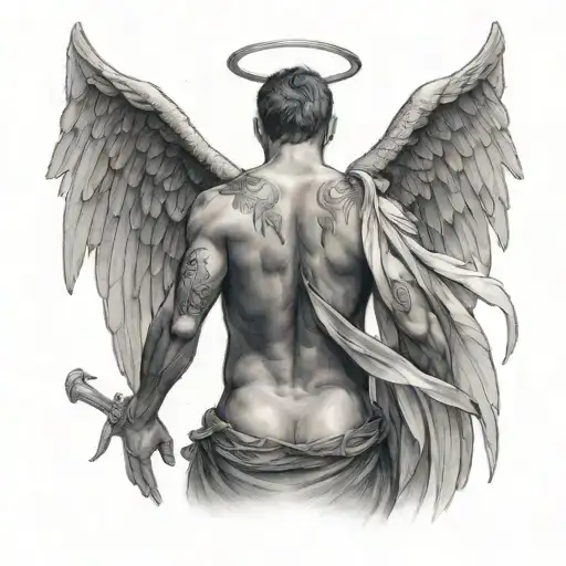 Male Angel With Back Turned Looking