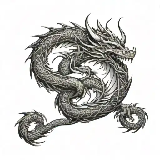 Dragon With Thin Lines With Small Beautiful Details Around