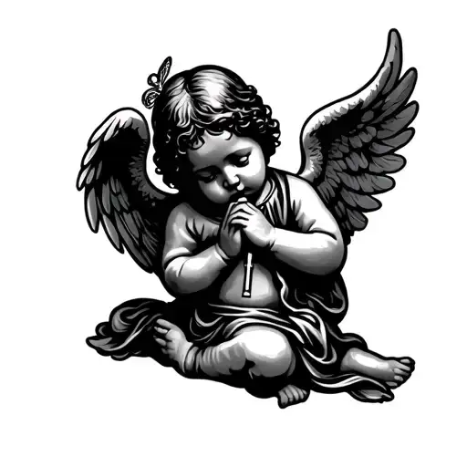 Praying Baby Angel Wings Holding Cross