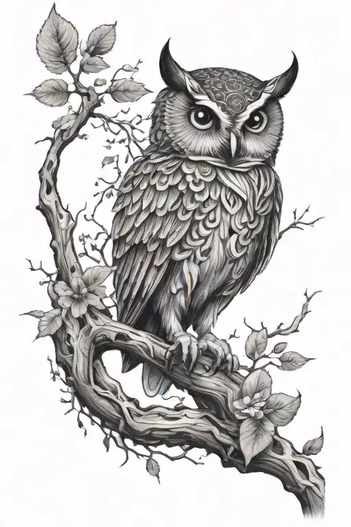 Life Tree And Owl Sitting