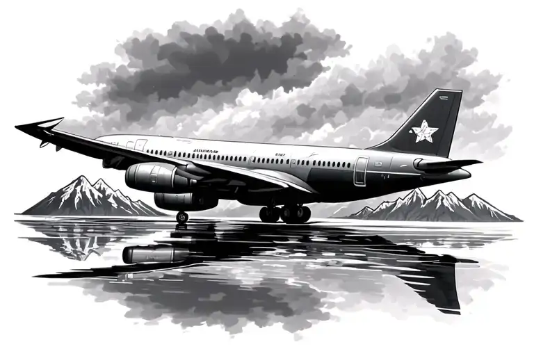 Airplane And Mountains Reflected