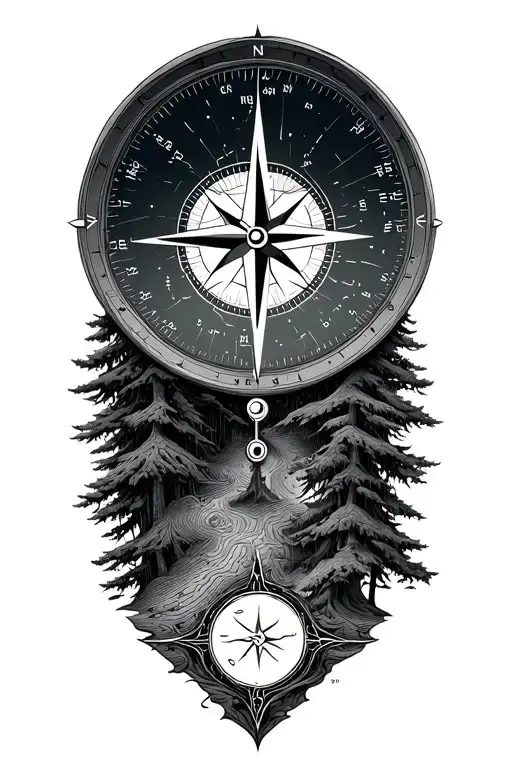Compass And Topographic Map And Forest