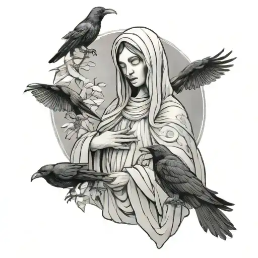 Mother Mary Of Birch With 2 Dead Ravens