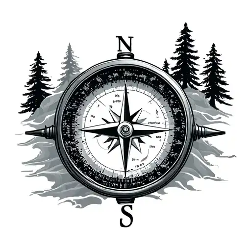 Compass With Topographic Map And Forest