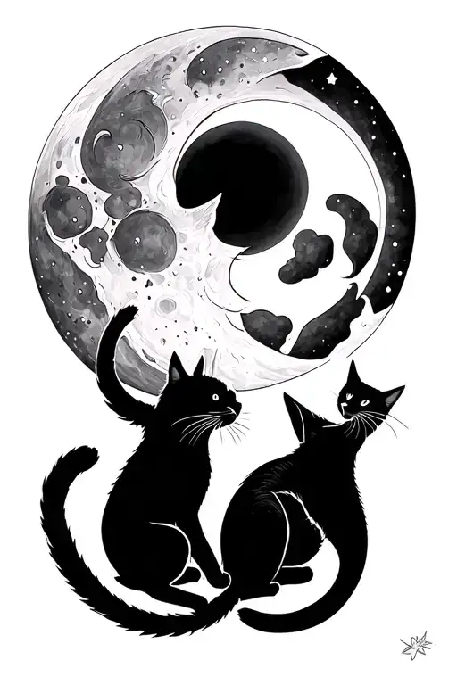 Two Cats Playing With The Sun And Moon