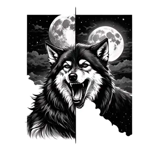 Half Vampire And Half Wolf Howling At The Moon On The Forearm