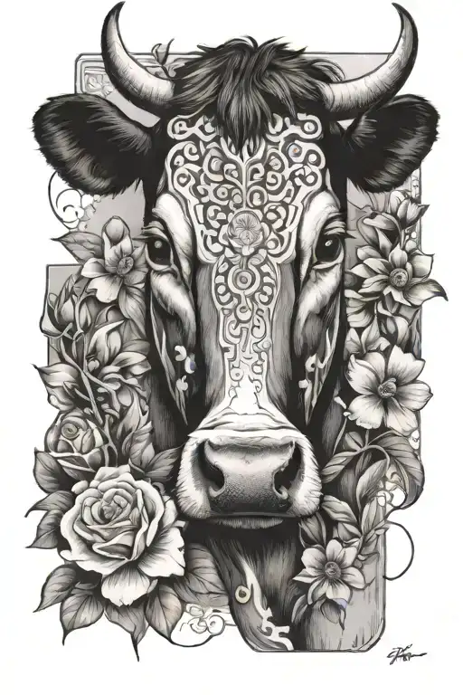 Cow And Flowers With Amity Written Abov