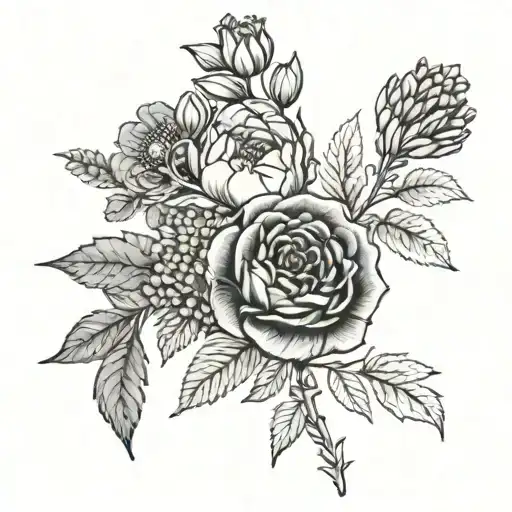 January And May And November Birth Flower Bouquet Tattoo Small
