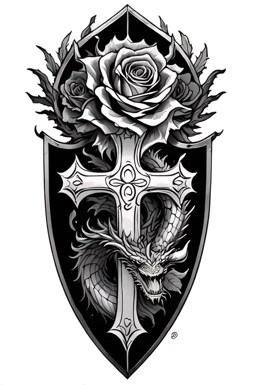 Cross Shield Dragon Roses