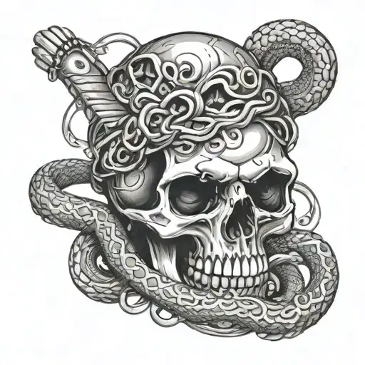 Skull With Snakes Wrapping Around The Skull Smoking A Joint With Wire