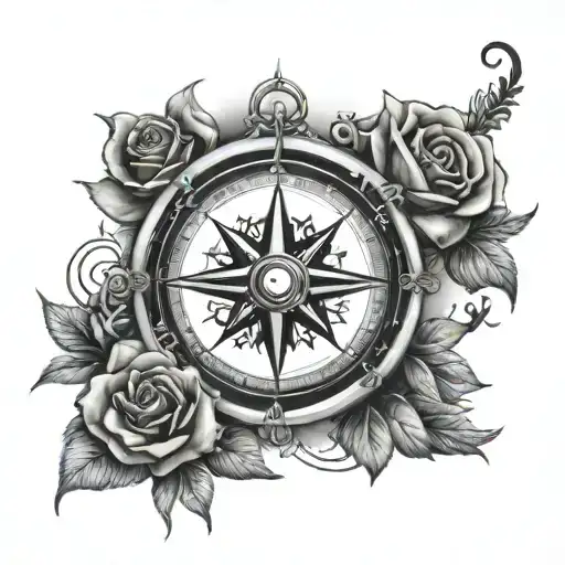 Compass And Roses And Sky Full