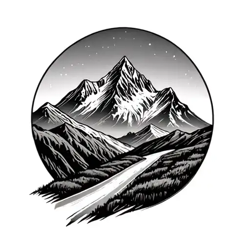 Mountain Tattoo With Road