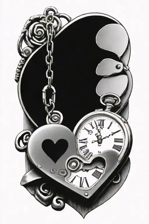 Heart Shaped Locket With Watch Face With Roman Numerals And Three Keys Hanging