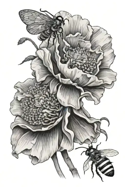 Poppy Flower Honey Comb With One Bee