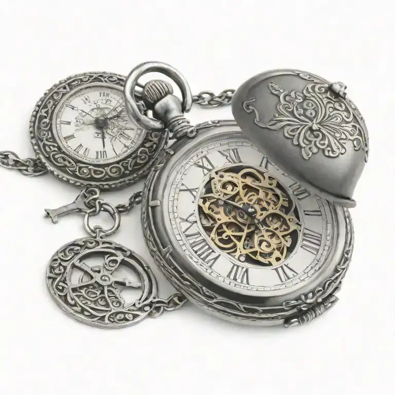 Roman Numeral Pocket Watch Locket With Keys