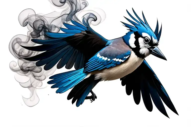 Smoke Forming Into A Flying Blue Jay Bird