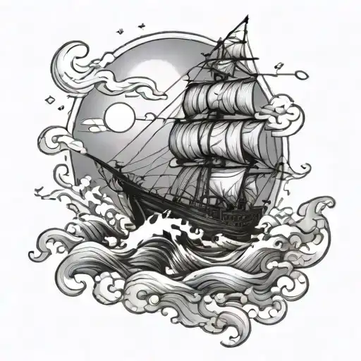 Ocean Bot Sailing Into Sunset Scene