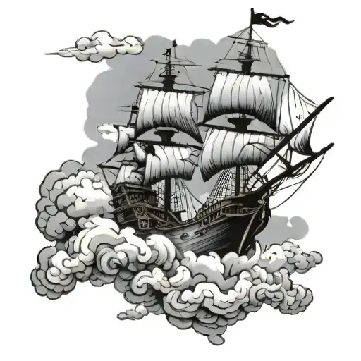 Pirate Ship In Clouds Floating