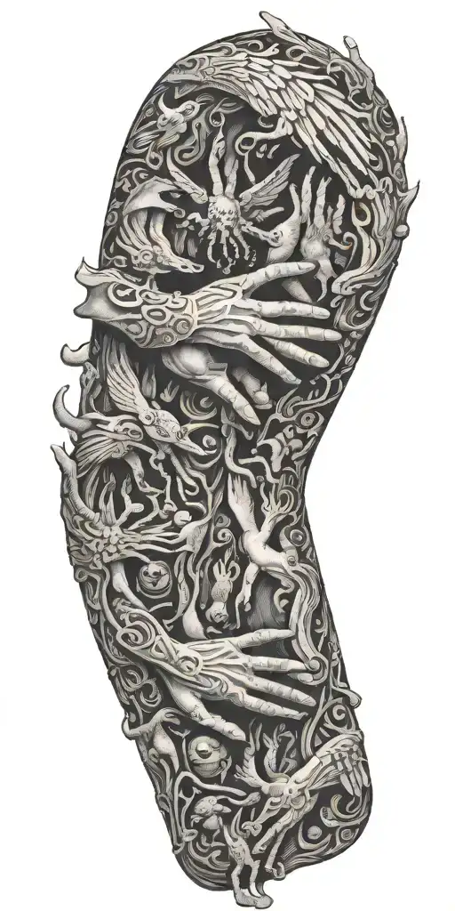 Souls Flying Over Bodies Being Held Down By Hands That Are Trying To Escape