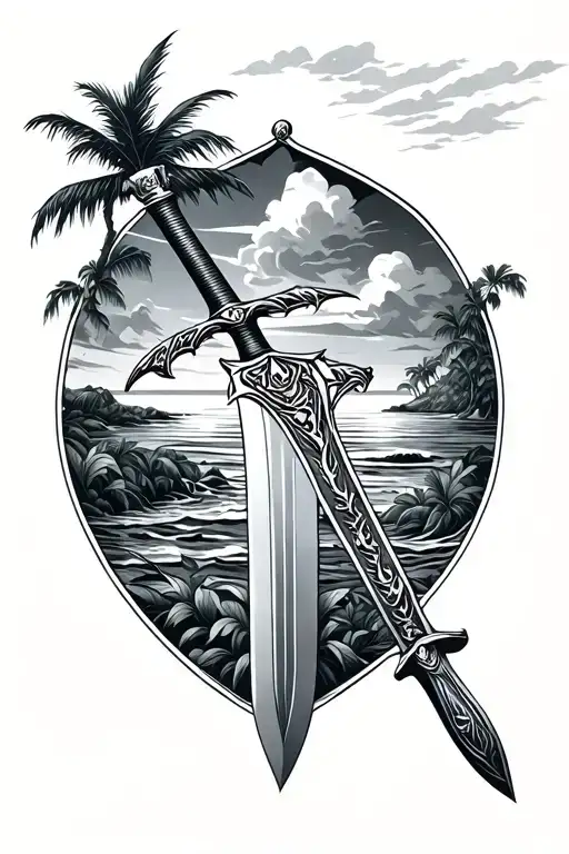 Great Sword With The Caribbean Island Landscape Integrated Into It