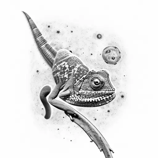 Black And Grey Chameleon Exploring The Cosmos