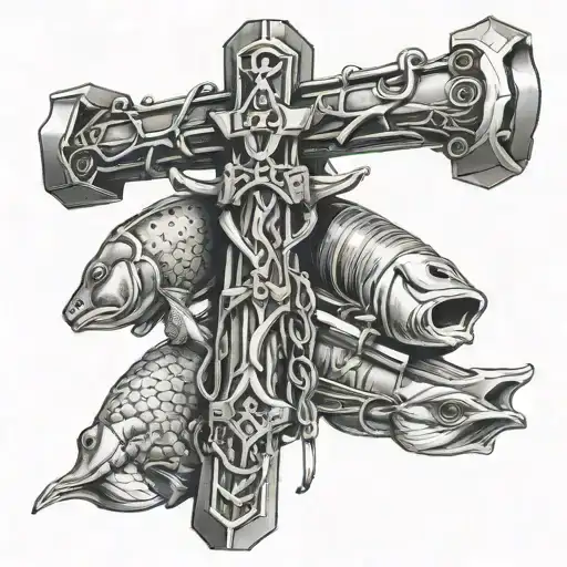 Cross Made Of Fishing Rods And Hunting