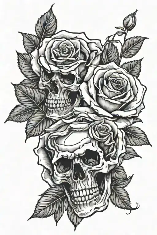 2 Roses Side By Side Different Sizes With Skull Inside