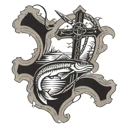 Cross Made Of Fishing Scene