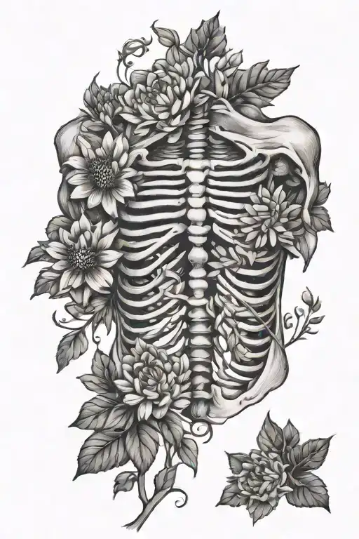 Rib Cage With Aster Flowers