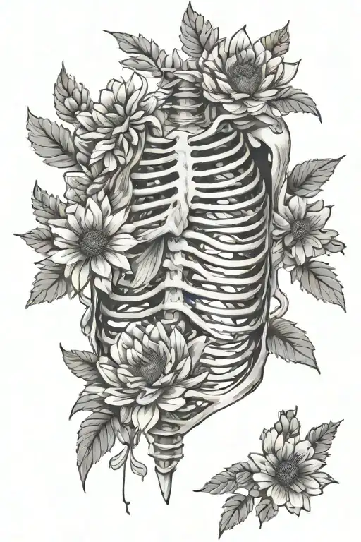 Rib Cage With Aster Flowers