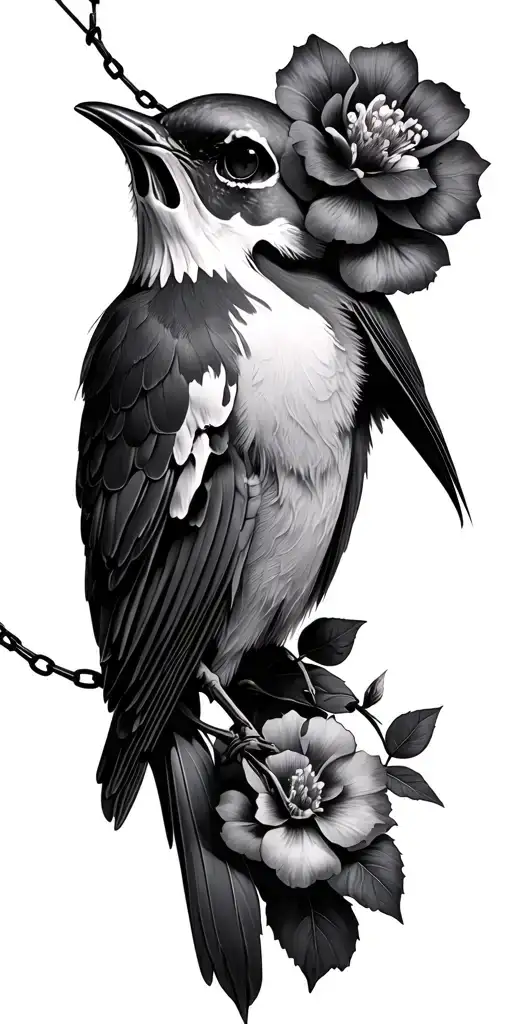 Robin Skull Flowers Barbwire