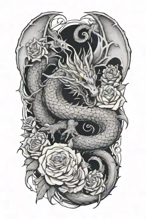 Dragon Flying Around Roses