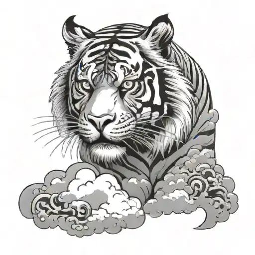 Japanese Style Tiger And Clouds