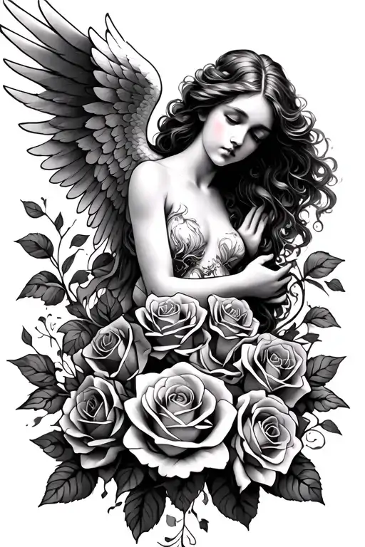 Angel And Roses Intertwined