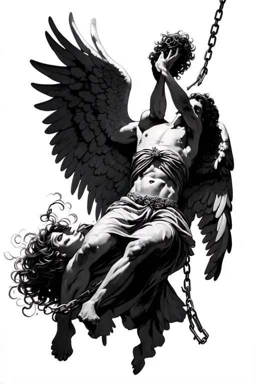 Uncanny Angel Trying To Fly Up But Chains Hold Him Down