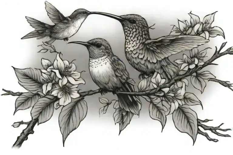 Hummingbird And Dogwood Tree Branch