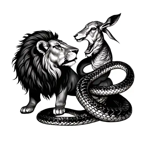 Lion And A Lamb Killing A Snake