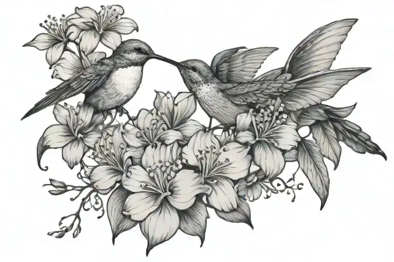 Humming Bird On Dogwood Flowers Intertwined