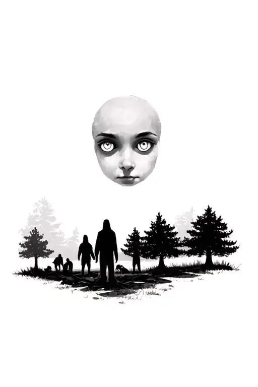 Shadow People With White Eyes In The Woods On A Farm In The Distance
