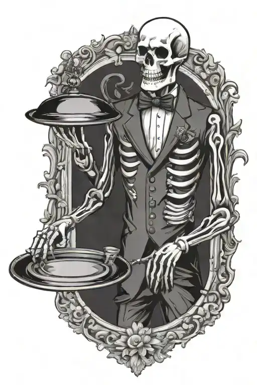 Skeleton Butler Holding A Serving Tray