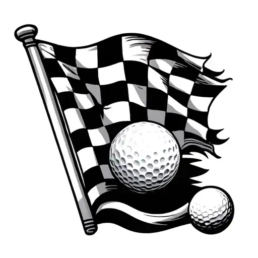 Checkered Flag With Golf Ball And Tee