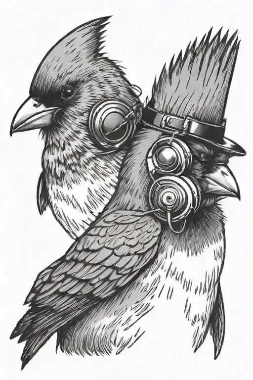 Cardinal And Penguin Wearing Headphones