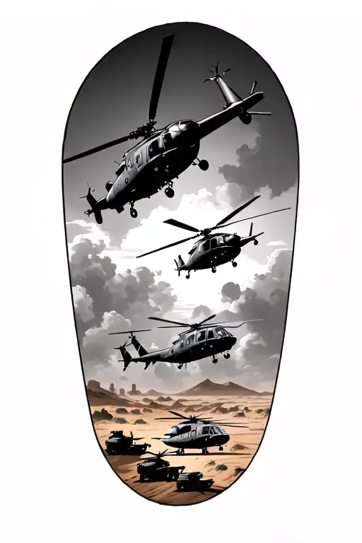 Desert Storm Scene Featuring Helicopters