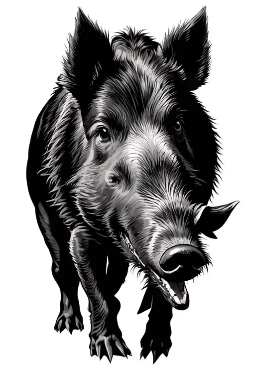 Dogs Baying A Boar Hog Close Up