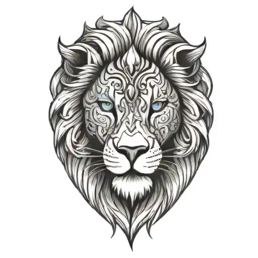 Lion Face With Blue Eyes And Phenix