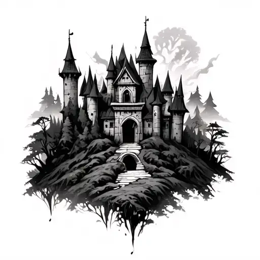 Evil Forest Landscape Castle Surrounded