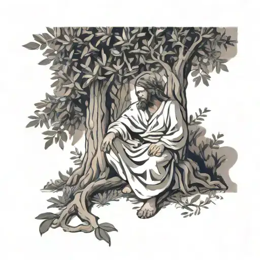 Jesus Kneeling At An Olive Tree Growing