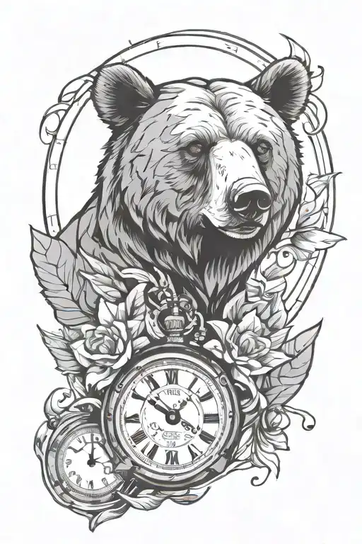 Time Flies Clock Wittered And Bear Head Half Polygon