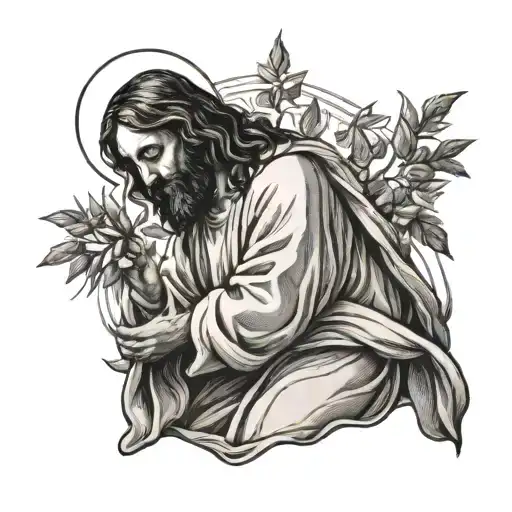 Jesus Praying At An Olive Tree
